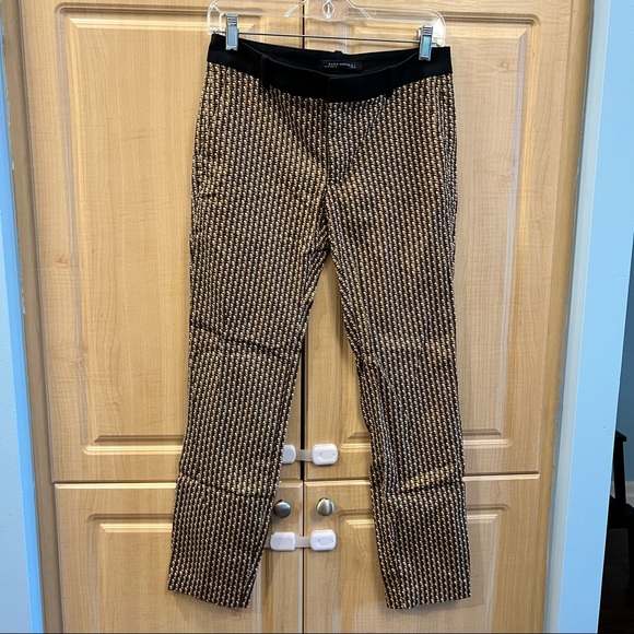 ZARA Patterned Cropped Ankle Pants w Contrasting Waistband - Picture 2 of 7